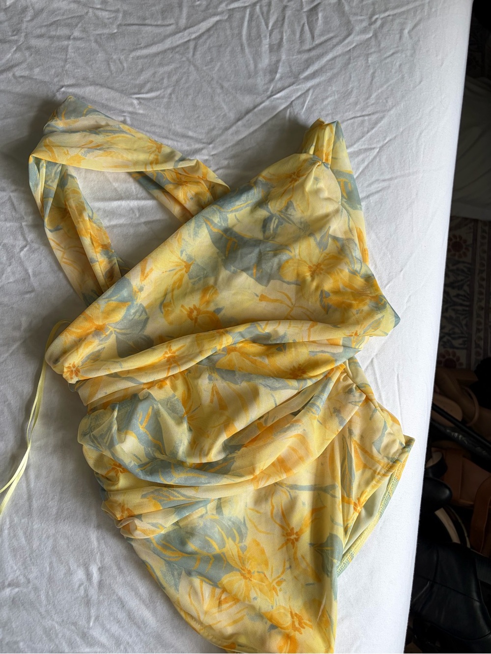 Zara Yellow Patterned Asymmetrical Bodysuit - Picture 2 of 2